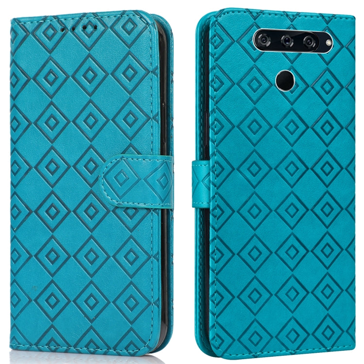 For LG K50 / Q60 Embossed Big Small Concentric Squares Pattern Horizontal Flip Leather Case with Card Slot & Holder & Wallet