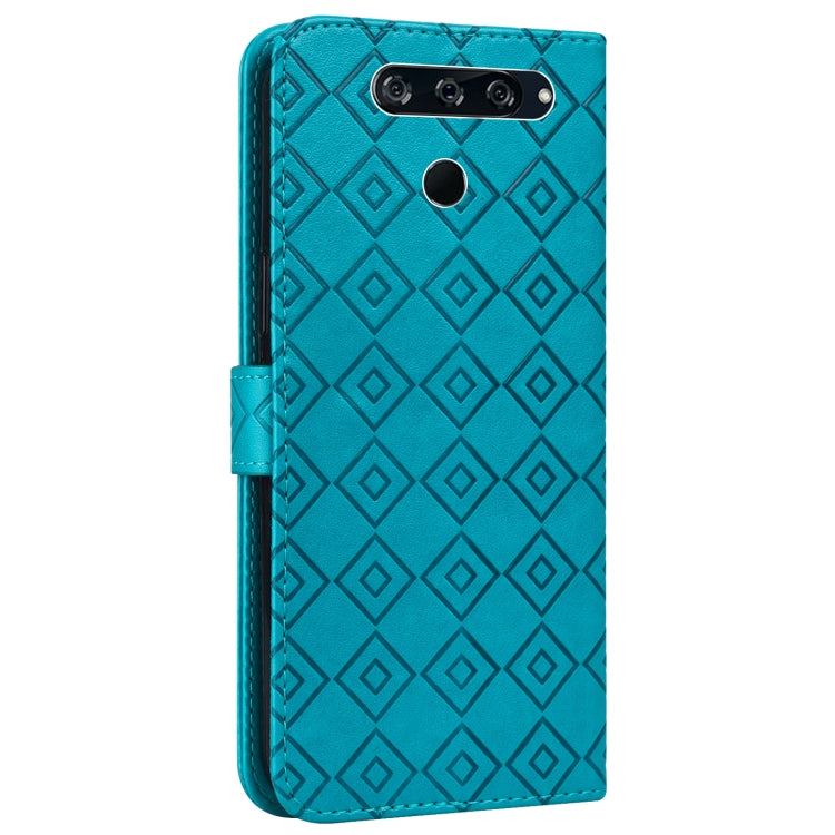 For LG K50 / Q60 Embossed Big Small Concentric Squares Pattern Horizontal Flip Leather Case with Card Slot & Holder & Wallet