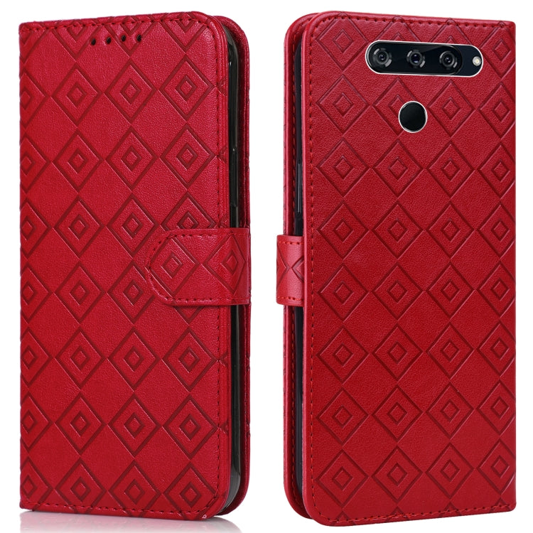 For LG K50 / Q60 Embossed Big Small Concentric Squares Pattern Horizontal Flip Leather Case with Card Slot & Holder & Wallet