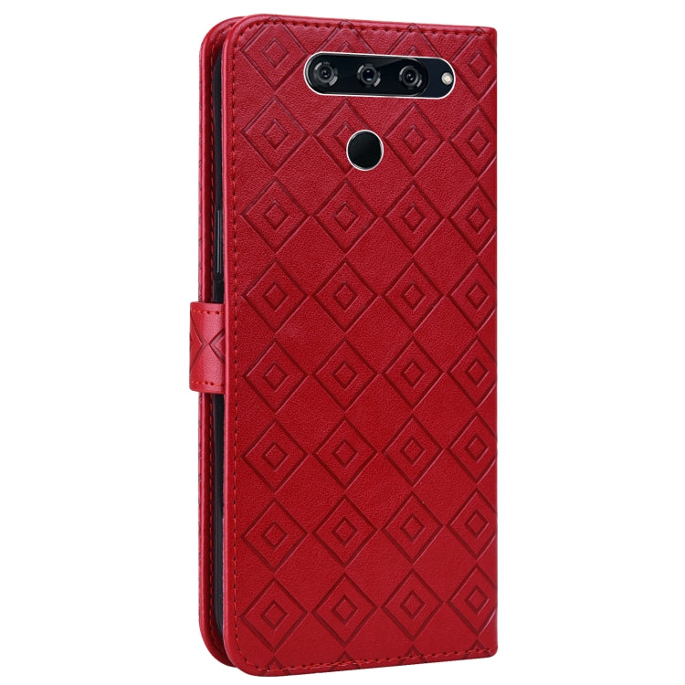 For LG K50 / Q60 Embossed Big Small Concentric Squares Pattern Horizontal Flip Leather Case with Card Slot & Holder & Wallet