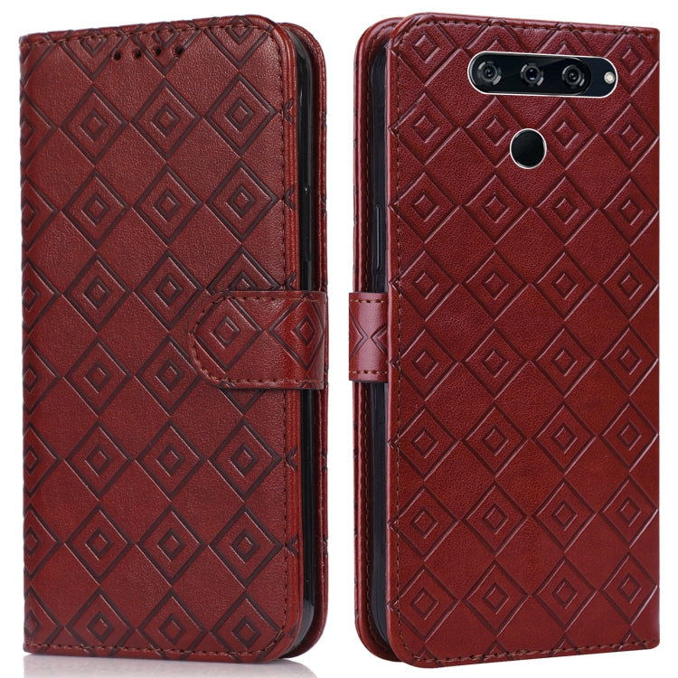 For LG K50 / Q60 Embossed Big Small Concentric Squares Pattern Horizontal Flip Leather Case with Card Slot & Holder & Wallet