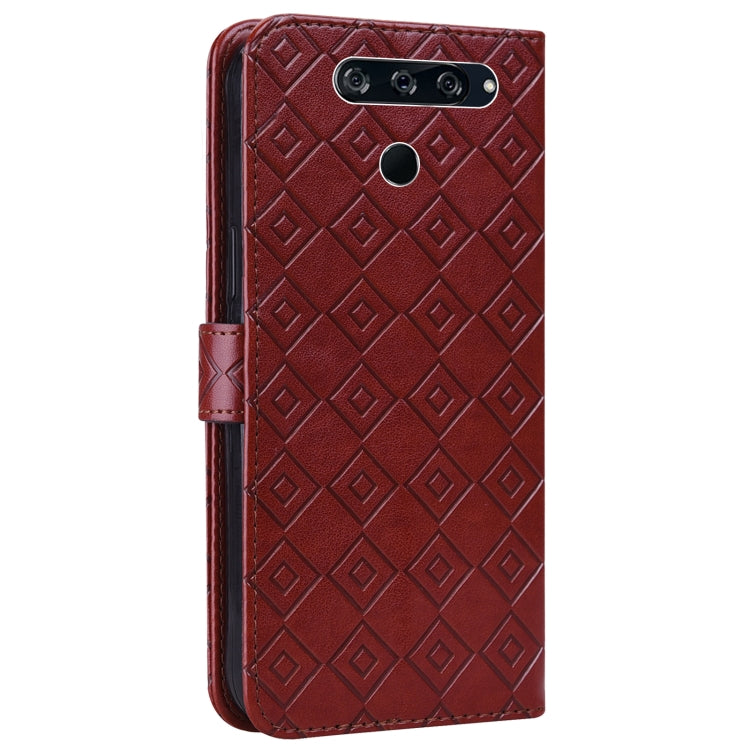 For LG K50 / Q60 Embossed Big Small Concentric Squares Pattern Horizontal Flip Leather Case with Card Slot & Holder & Wallet