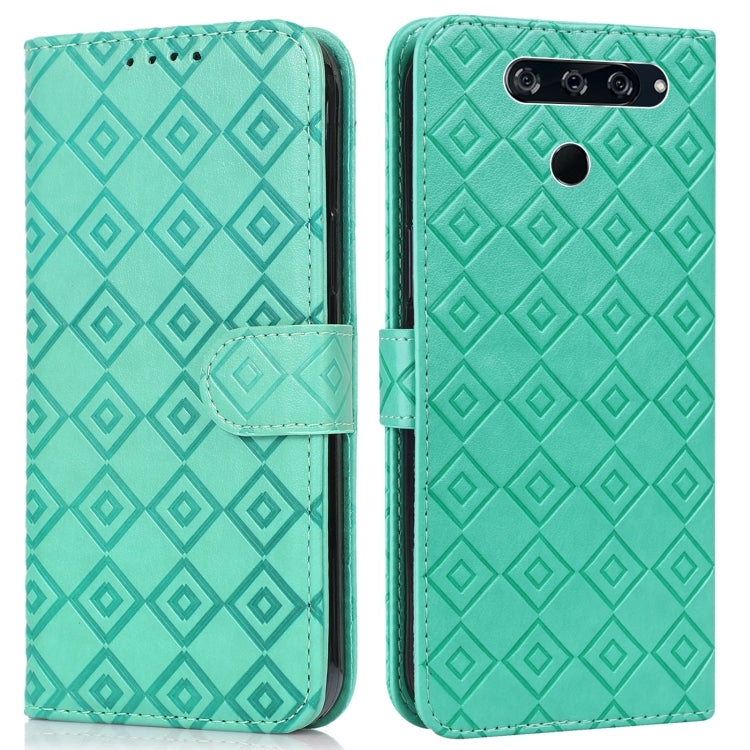 For LG K50 / Q60 Embossed Big Small Concentric Squares Pattern Horizontal Flip Leather Case with Card Slot & Holder & Wallet