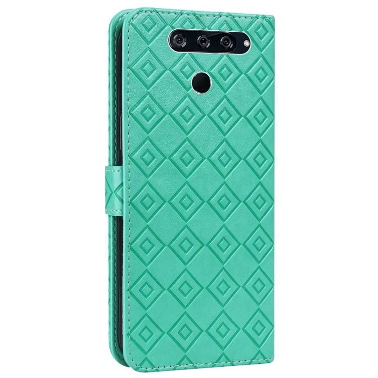 For LG K50 / Q60 Embossed Big Small Concentric Squares Pattern Horizontal Flip Leather Case with Card Slot & Holder & Wallet