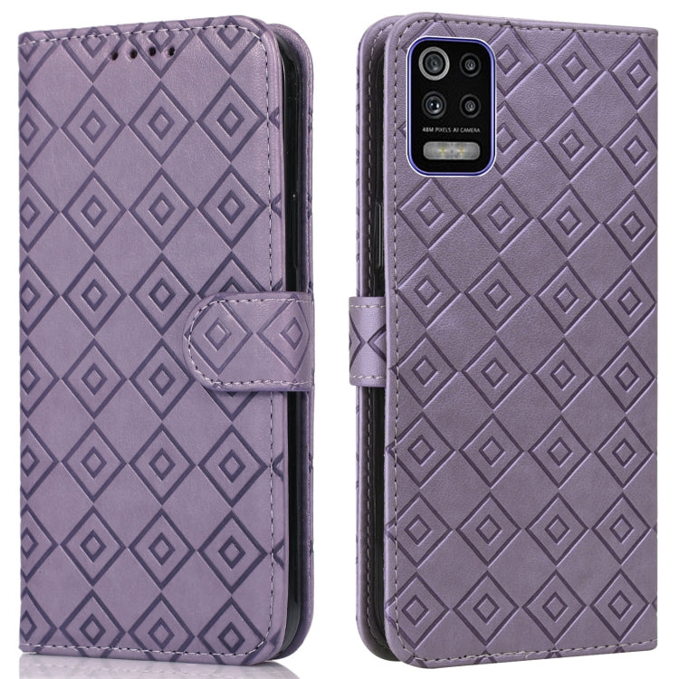 For LG K52 / Q52 / K62 Embossed Big Small Concentric Squares Pattern Horizontal Flip Leather Case with Card Slot & Holder & Wallet