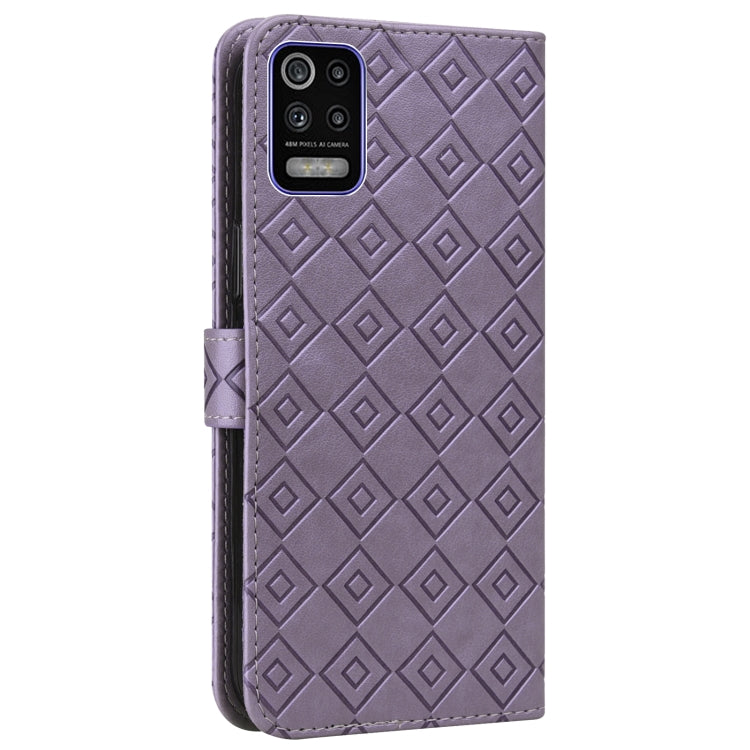 For LG K52 / Q52 / K62 Embossed Big Small Concentric Squares Pattern Horizontal Flip Leather Case with Card Slot & Holder & Wallet