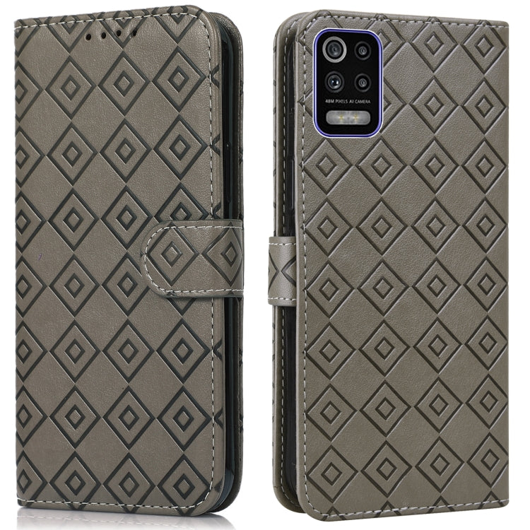 For LG K52 / Q52 / K62 Embossed Big Small Concentric Squares Pattern Horizontal Flip Leather Case with Card Slot & Holder & Wallet