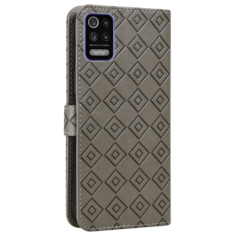 For LG K52 / Q52 / K62 Embossed Big Small Concentric Squares Pattern Horizontal Flip Leather Case with Card Slot & Holder & Wallet