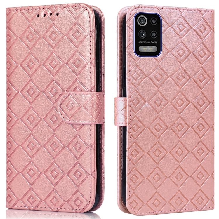 For LG K52 / Q52 / K62 Embossed Big Small Concentric Squares Pattern Horizontal Flip Leather Case with Card Slot & Holder & Wallet
