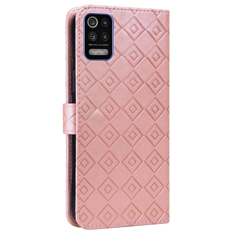 For LG K52 / Q52 / K62 Embossed Big Small Concentric Squares Pattern Horizontal Flip Leather Case with Card Slot & Holder & Wallet