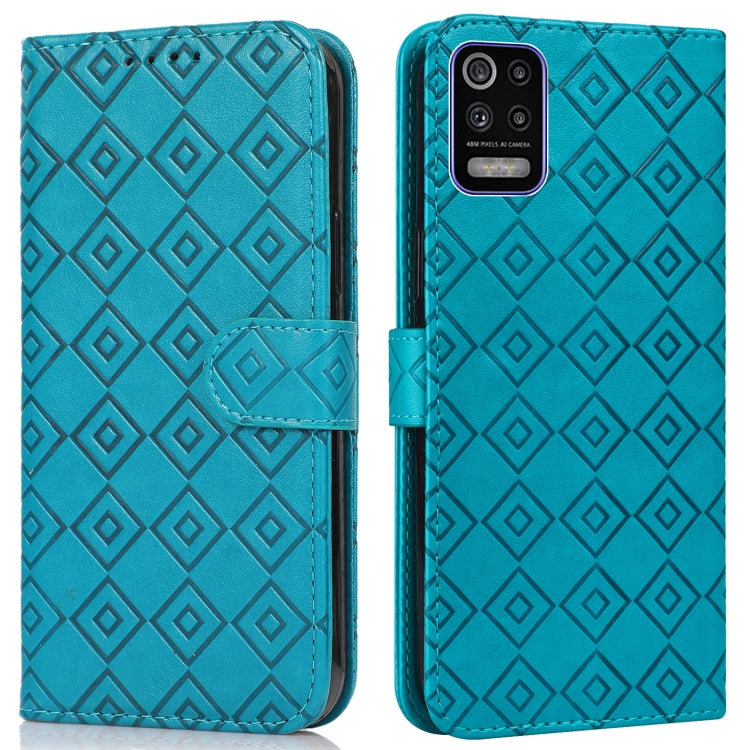 For LG K52 / Q52 / K62 Embossed Big Small Concentric Squares Pattern Horizontal Flip Leather Case with Card Slot & Holder & Wallet