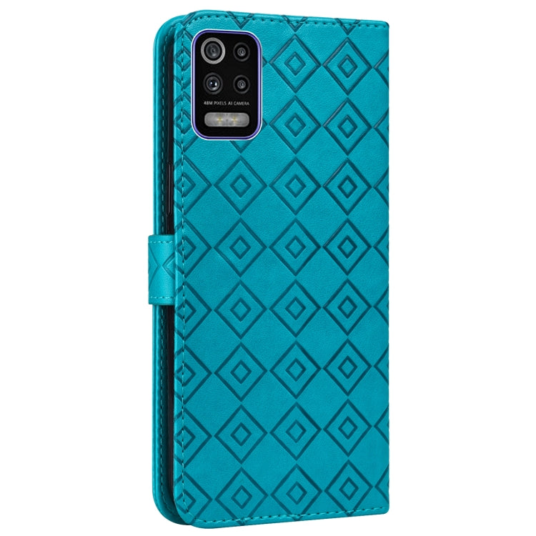 For LG K52 / Q52 / K62 Embossed Big Small Concentric Squares Pattern Horizontal Flip Leather Case with Card Slot & Holder & Wallet