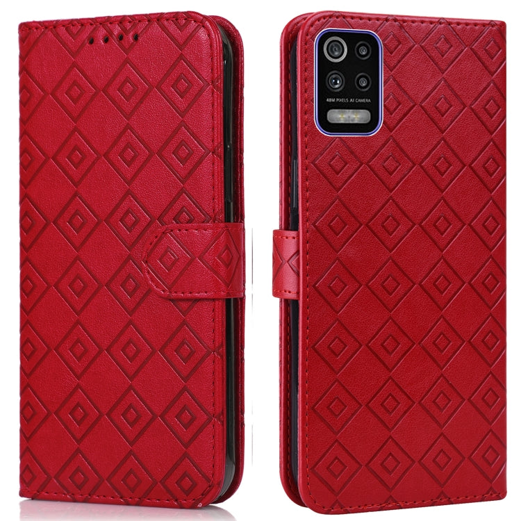For LG K52 / Q52 / K62 Embossed Big Small Concentric Squares Pattern Horizontal Flip Leather Case with Card Slot & Holder & Wallet