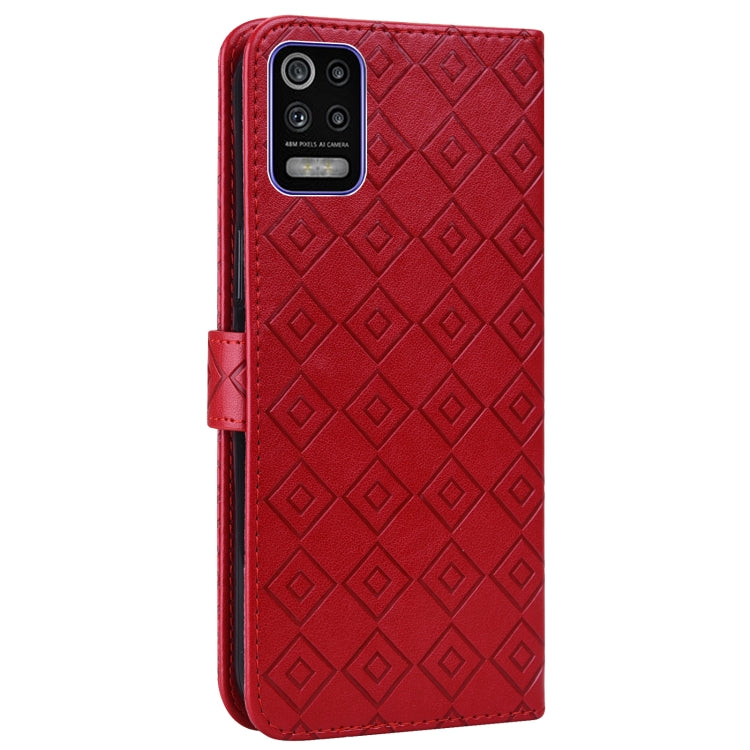 For LG K52 / Q52 / K62 Embossed Big Small Concentric Squares Pattern Horizontal Flip Leather Case with Card Slot & Holder & Wallet