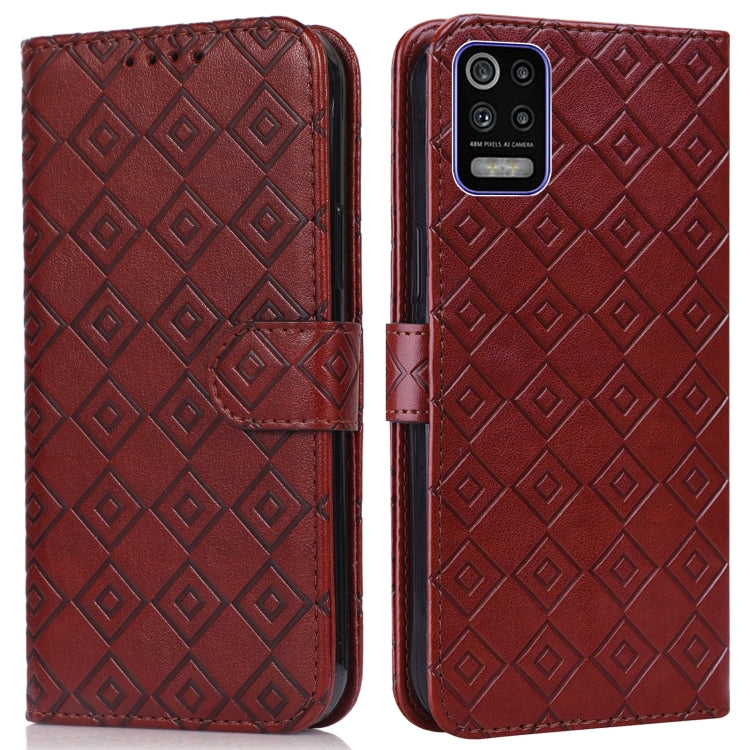 For LG K52 / Q52 / K62 Embossed Big Small Concentric Squares Pattern Horizontal Flip Leather Case with Card Slot & Holder & Wallet