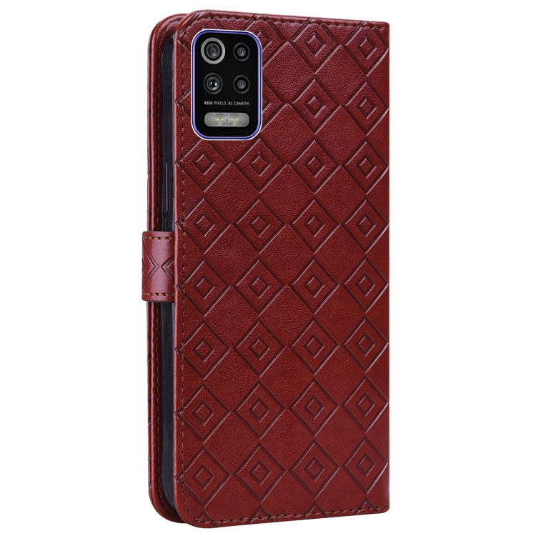 For LG K52 / Q52 / K62 Embossed Big Small Concentric Squares Pattern Horizontal Flip Leather Case with Card Slot & Holder & Wallet