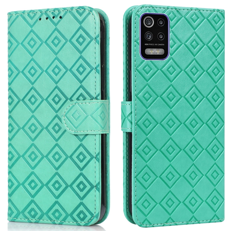 For LG K52 / Q52 / K62 Embossed Big Small Concentric Squares Pattern Horizontal Flip Leather Case with Card Slot & Holder & Wallet