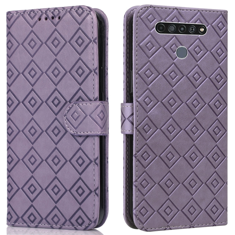 For LG K61 Embossed Big Small Concentric Squares Pattern Horizontal Flip Leather Case with Card Slot & Holder & Wallet