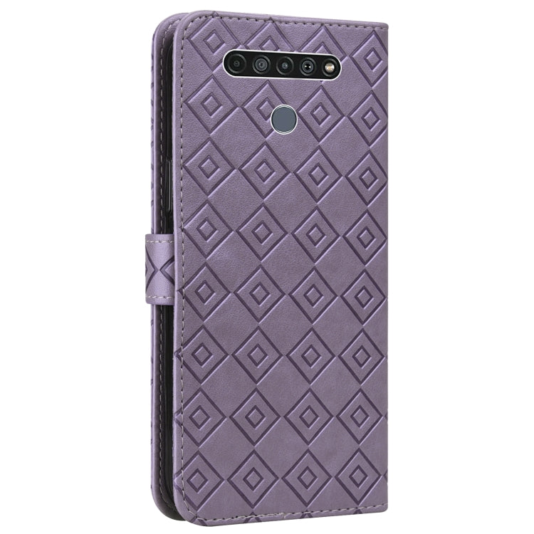 For LG K61 Embossed Big Small Concentric Squares Pattern Horizontal Flip Leather Case with Card Slot & Holder & Wallet
