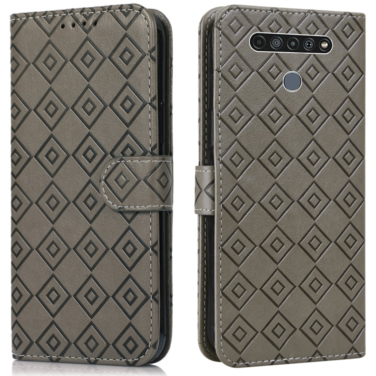 For LG K61 Embossed Big Small Concentric Squares Pattern Horizontal Flip Leather Case with Card Slot & Holder & Wallet