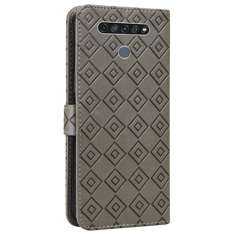 For LG K61 Embossed Big Small Concentric Squares Pattern Horizontal Flip Leather Case with Card Slot & Holder & Wallet