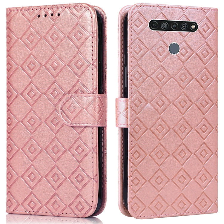 For LG K61 Embossed Big Small Concentric Squares Pattern Horizontal Flip Leather Case with Card Slot & Holder & Wallet