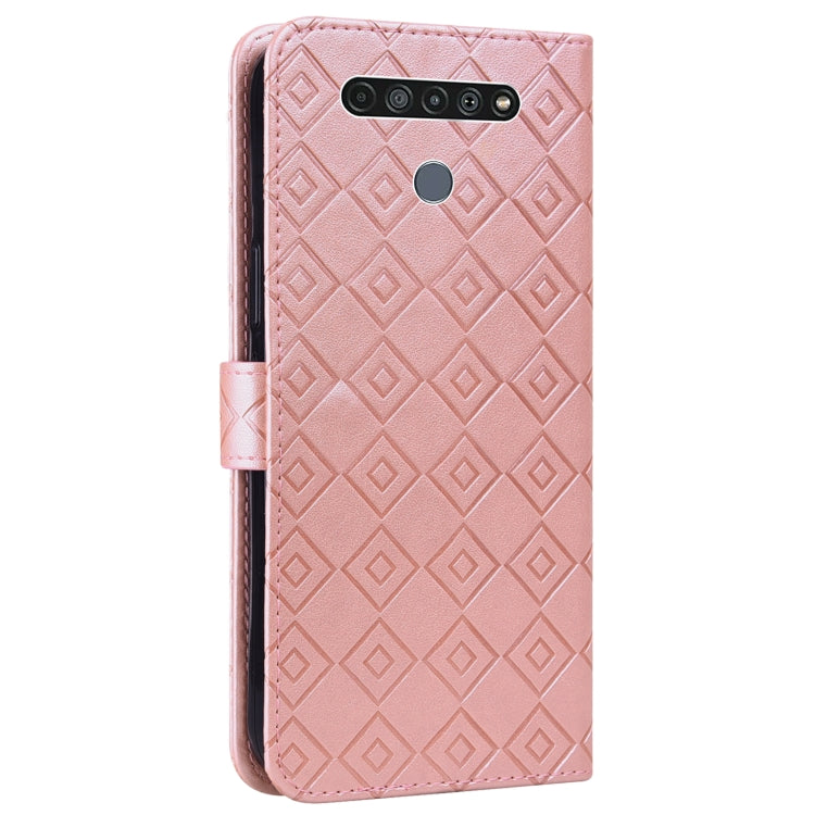 For LG K61 Embossed Big Small Concentric Squares Pattern Horizontal Flip Leather Case with Card Slot & Holder & Wallet