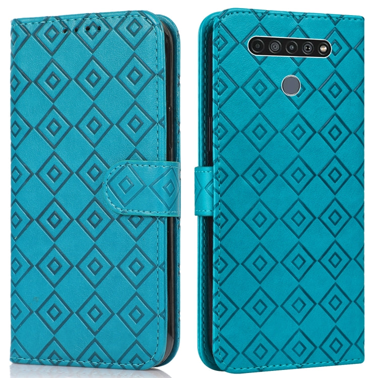 For LG K61 Embossed Big Small Concentric Squares Pattern Horizontal Flip Leather Case with Card Slot & Holder & Wallet