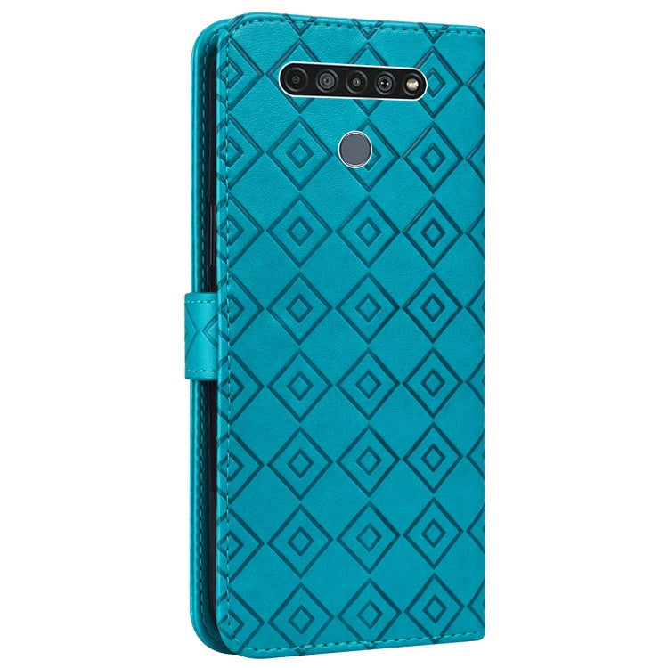 For LG K61 Embossed Big Small Concentric Squares Pattern Horizontal Flip Leather Case with Card Slot & Holder & Wallet