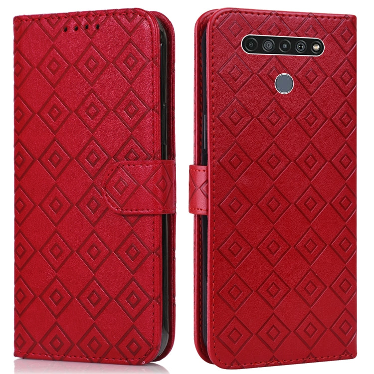 For LG K61 Embossed Big Small Concentric Squares Pattern Horizontal Flip Leather Case with Card Slot & Holder & Wallet