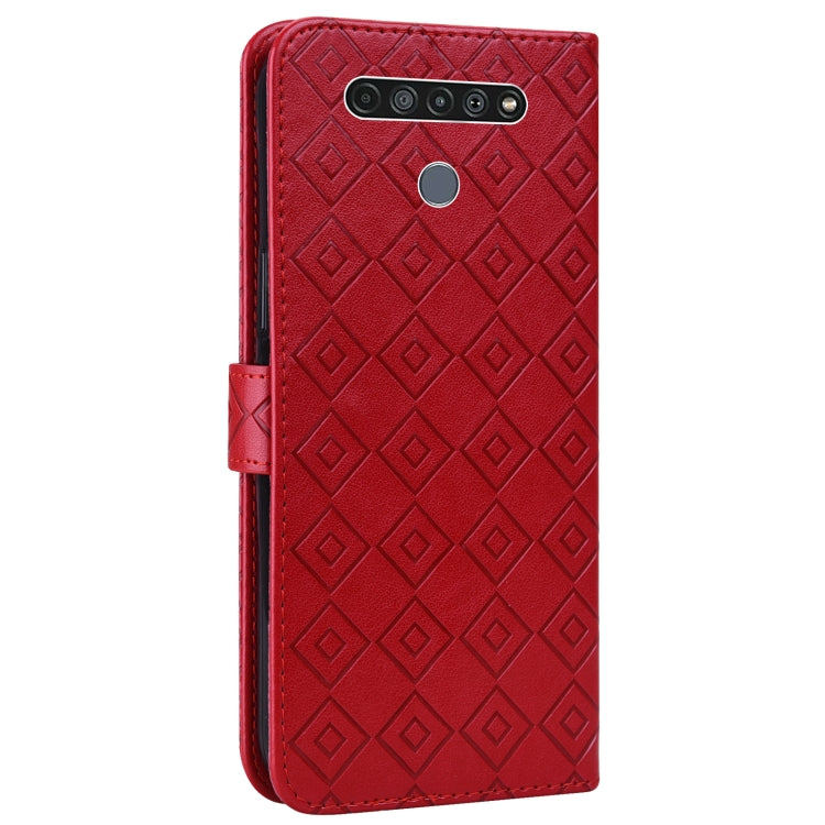 For LG K61 Embossed Big Small Concentric Squares Pattern Horizontal Flip Leather Case with Card Slot & Holder & Wallet