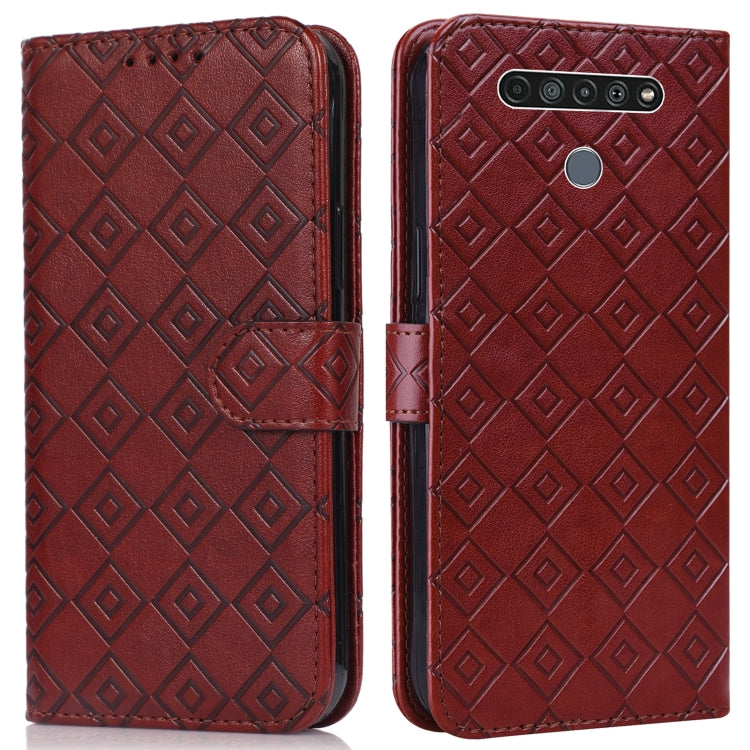 For LG K61 Embossed Big Small Concentric Squares Pattern Horizontal Flip Leather Case with Card Slot & Holder & Wallet