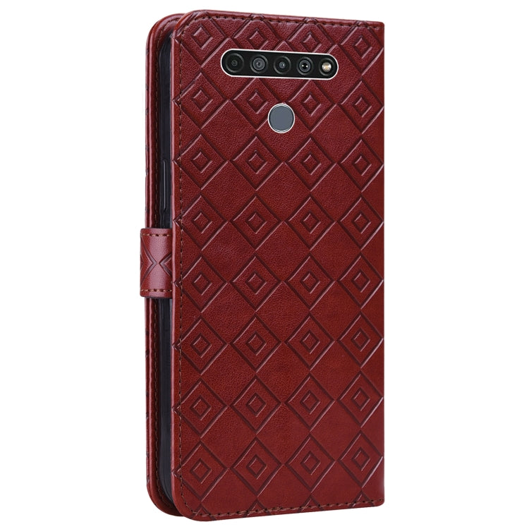 For LG K61 Embossed Big Small Concentric Squares Pattern Horizontal Flip Leather Case with Card Slot & Holder & Wallet