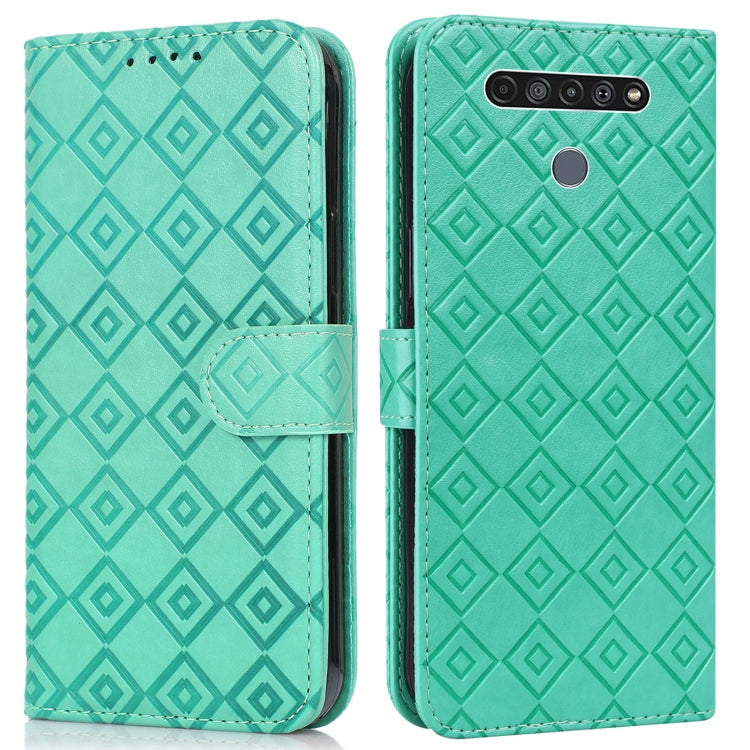 For LG K61 Embossed Big Small Concentric Squares Pattern Horizontal Flip Leather Case with Card Slot & Holder & Wallet