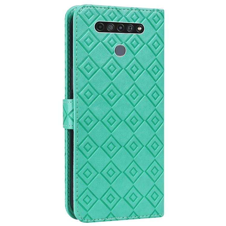 For LG K61 Embossed Big Small Concentric Squares Pattern Horizontal Flip Leather Case with Card Slot & Holder & Wallet