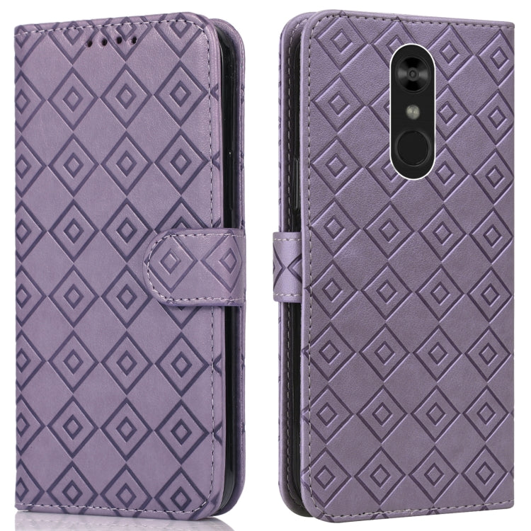 For LG Q Stylo 4 / Q8 Embossed Big Small Concentric Squares Pattern Horizontal Flip Leather Case with Card Slot & Holder & Wallet
