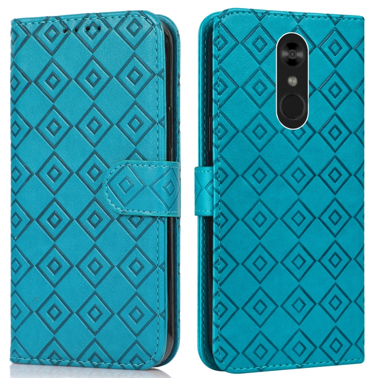 For LG Q Stylo 4 / Q8 Embossed Big Small Concentric Squares Pattern Horizontal Flip Leather Case with Card Slot & Holder & Wallet