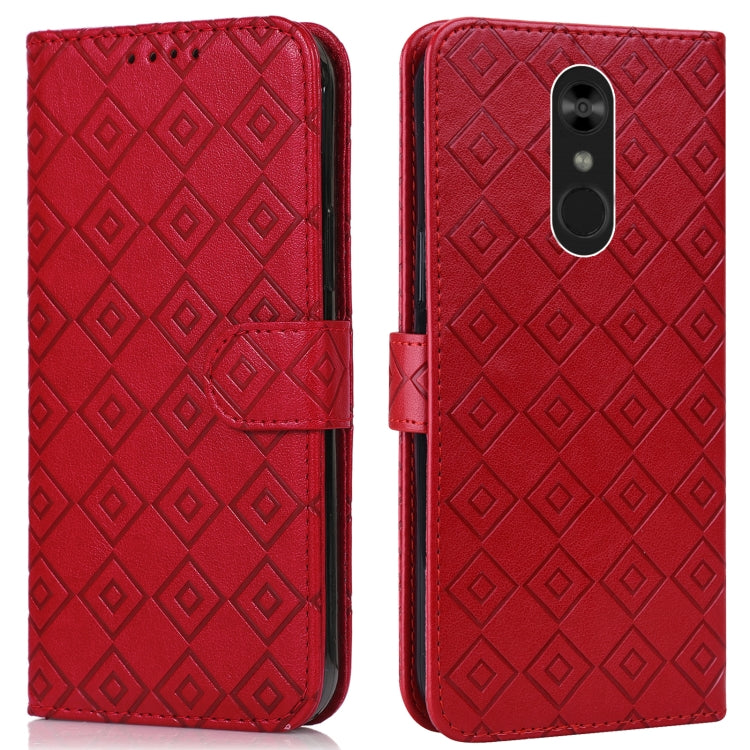 For LG Q Stylo 4 / Q8 Embossed Big Small Concentric Squares Pattern Horizontal Flip Leather Case with Card Slot & Holder & Wallet