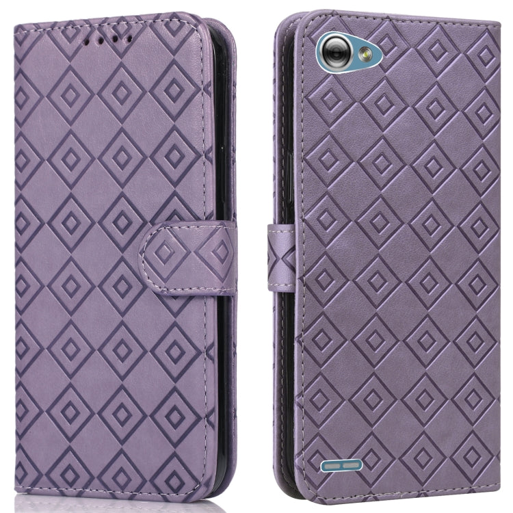 For LG Q6 Embossed Big Small Concentric Squares Pattern Horizontal Flip Leather Case with Card Slot & Holder & Wallet