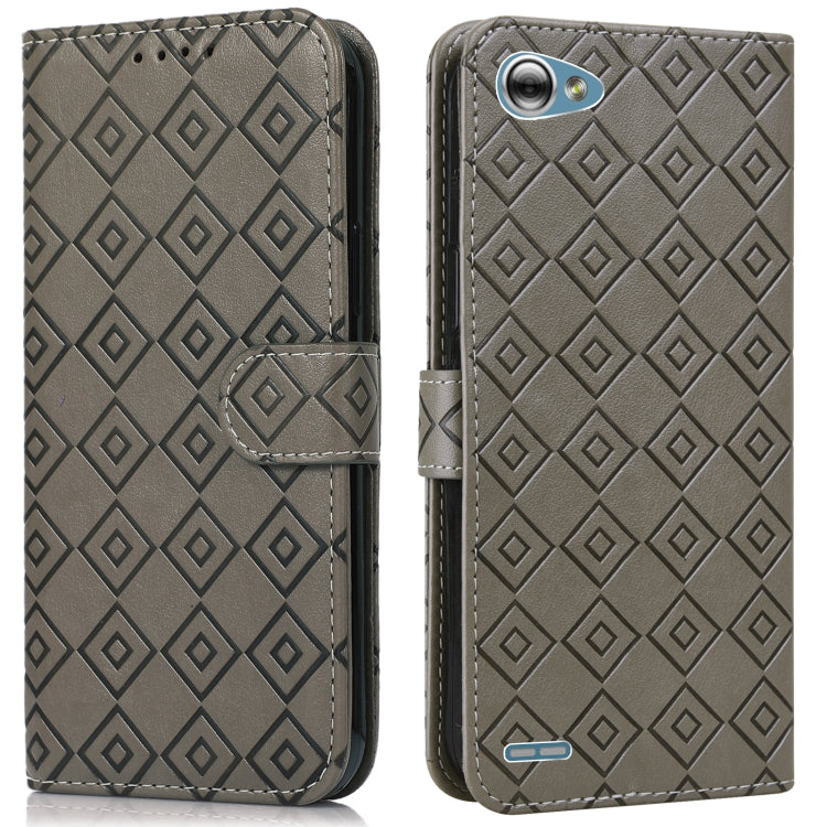 For LG Q6 Embossed Big Small Concentric Squares Pattern Horizontal Flip Leather Case with Card Slot & Holder & Wallet