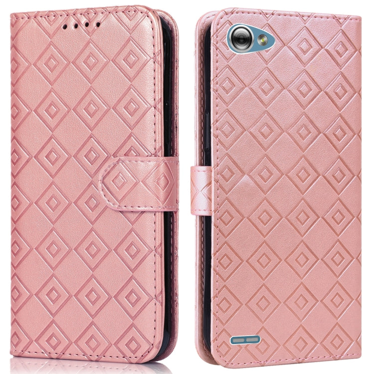 For LG Q6 Embossed Big Small Concentric Squares Pattern Horizontal Flip Leather Case with Card Slot & Holder & Wallet