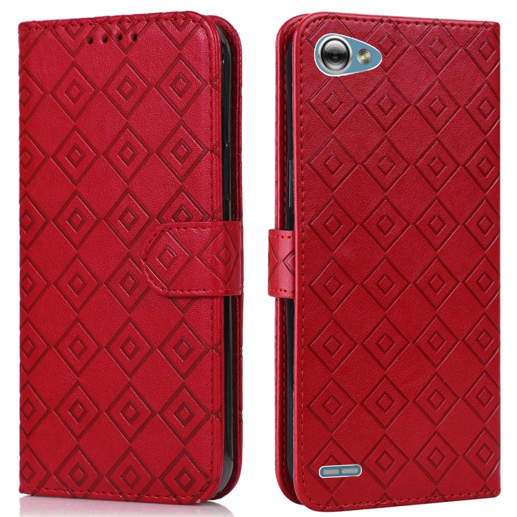 For LG Q6 Embossed Big Small Concentric Squares Pattern Horizontal Flip Leather Case with Card Slot & Holder & Wallet