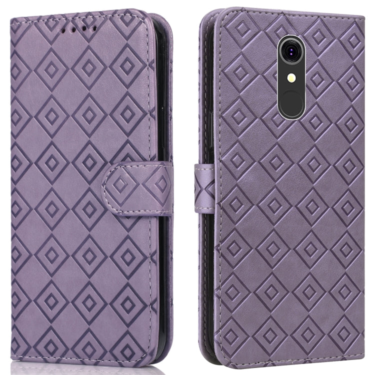For LG Q7 Embossed Big Small Concentric Squares Pattern Horizontal Flip Leather Case with Card Slot & Holder & Wallet