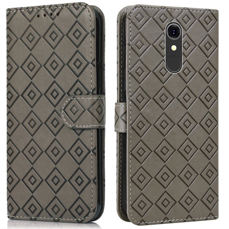 For LG Q7 Embossed Big Small Concentric Squares Pattern Horizontal Flip Leather Case with Card Slot & Holder & Wallet