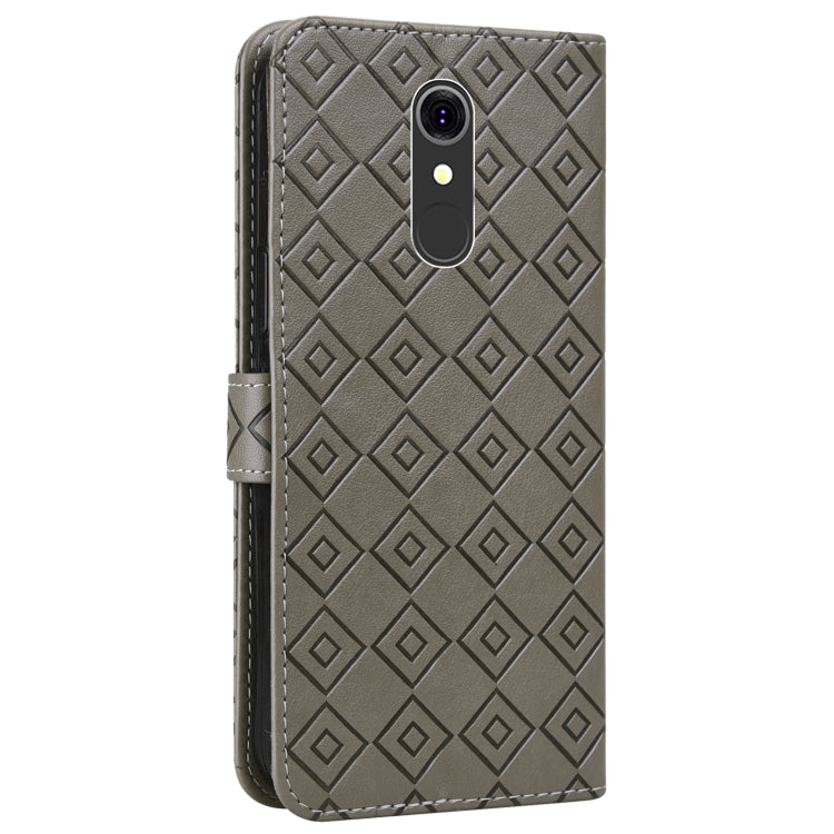 For LG Q7 Embossed Big Small Concentric Squares Pattern Horizontal Flip Leather Case with Card Slot & Holder & Wallet