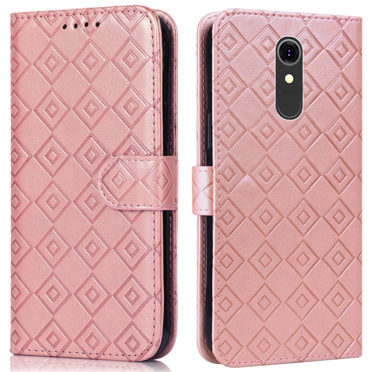 For LG Q7 Embossed Big Small Concentric Squares Pattern Horizontal Flip Leather Case with Card Slot & Holder & Wallet