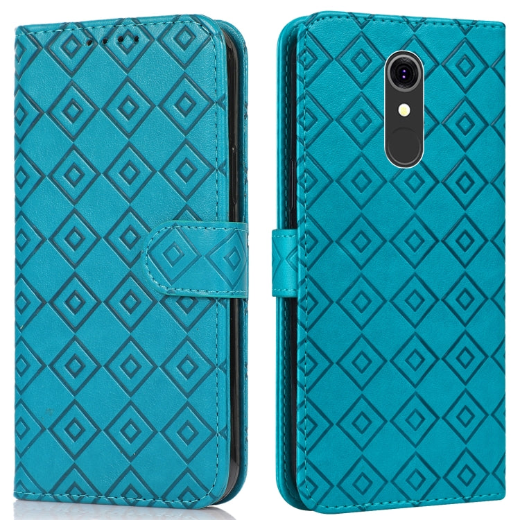 For LG Q7 Embossed Big Small Concentric Squares Pattern Horizontal Flip Leather Case with Card Slot & Holder & Wallet