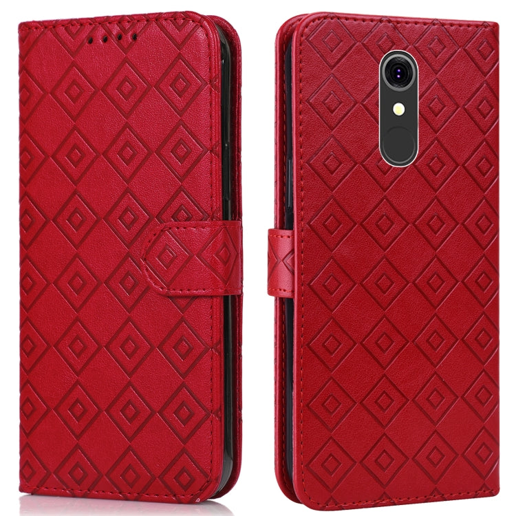 For LG Q7 Embossed Big Small Concentric Squares Pattern Horizontal Flip Leather Case with Card Slot & Holder & Wallet