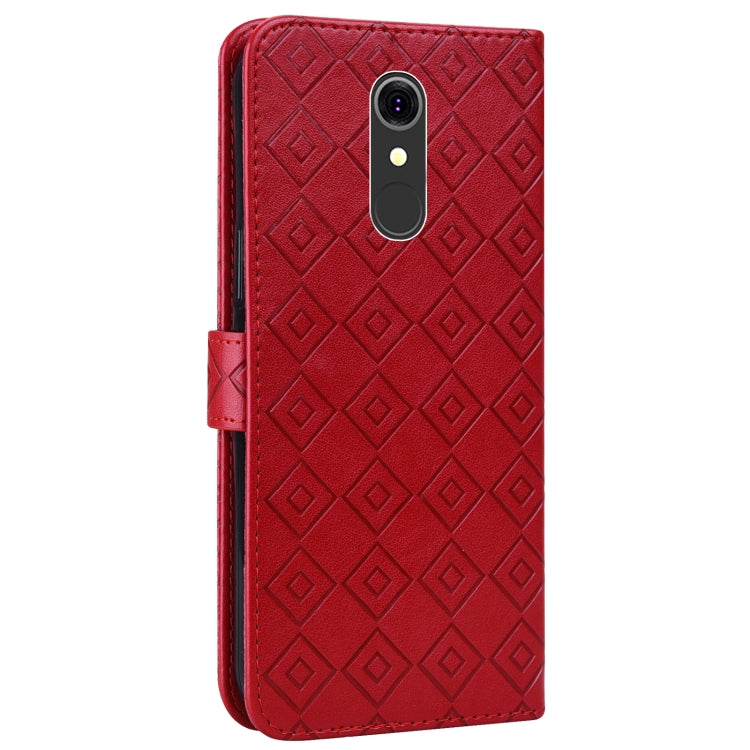 For LG Q7 Embossed Big Small Concentric Squares Pattern Horizontal Flip Leather Case with Card Slot & Holder & Wallet