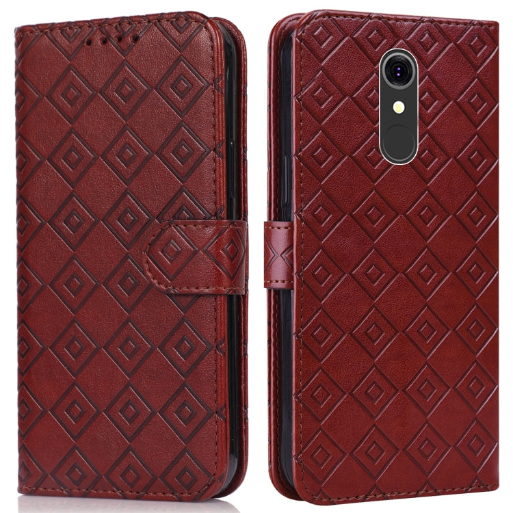 For LG Q7 Embossed Big Small Concentric Squares Pattern Horizontal Flip Leather Case with Card Slot & Holder & Wallet
